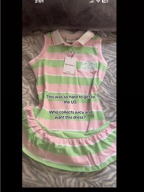 Juicy Couture Pink & Light Green Striped Polo Dress
